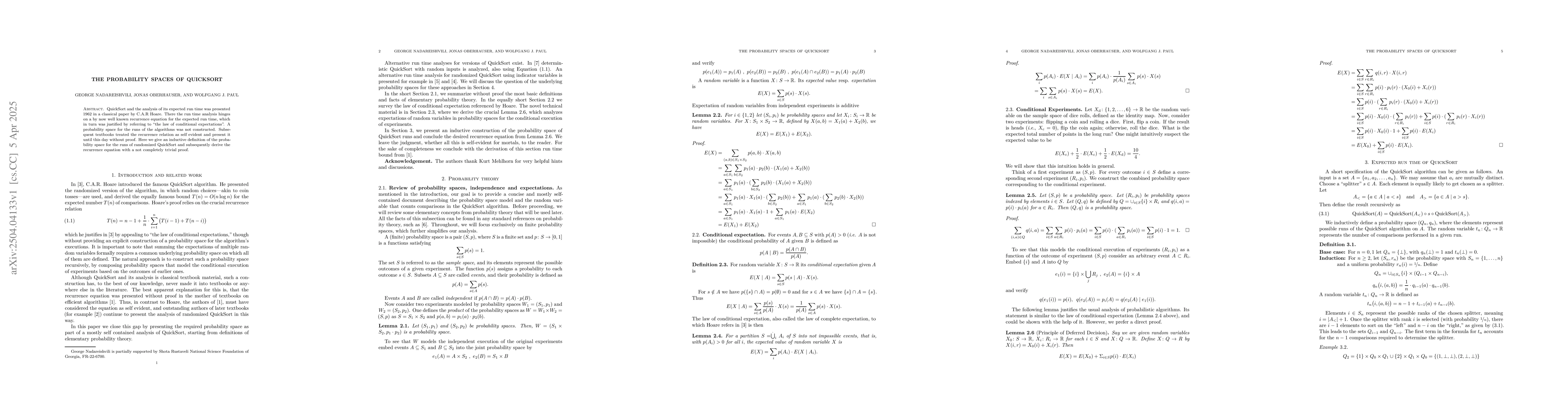 Thumbnail for The Probability Spaces of QuickSort