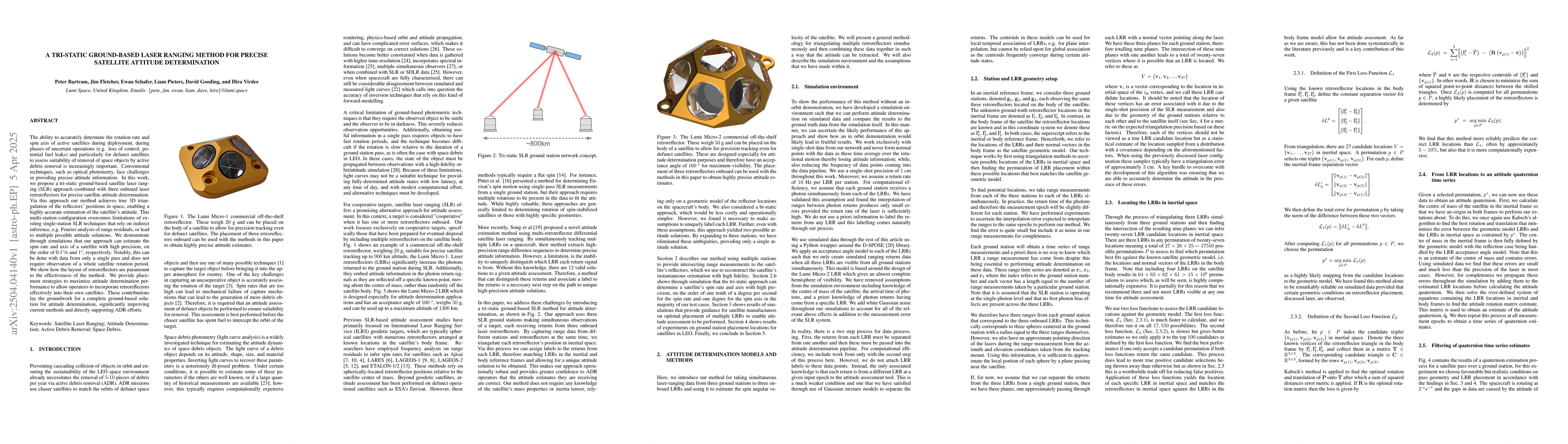 Thumbnail for A tri-static ground-based laser ranging method for precise satellite
  attitude determination