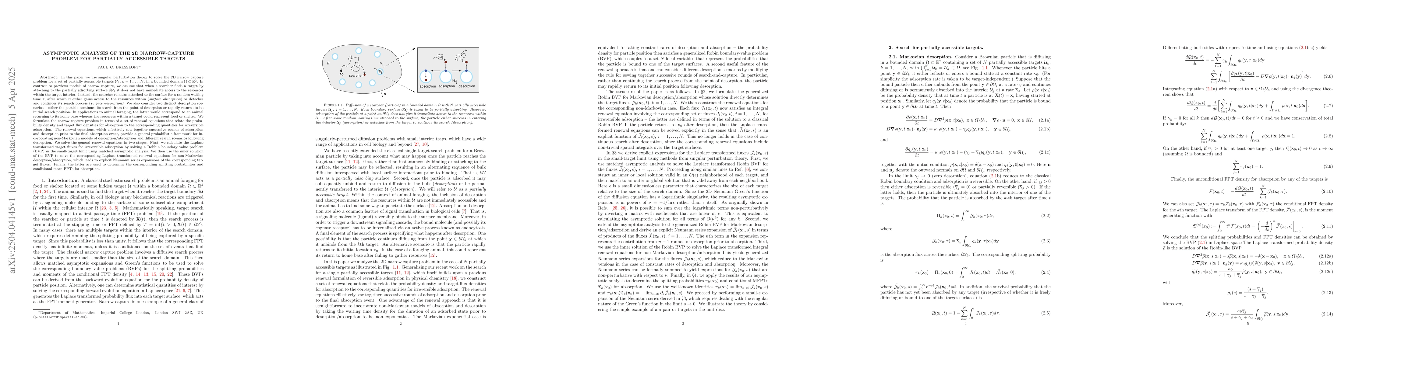 Thumbnail for Asymptotic analysis of the 2D narrow-capture problem for partially
  accessible targets