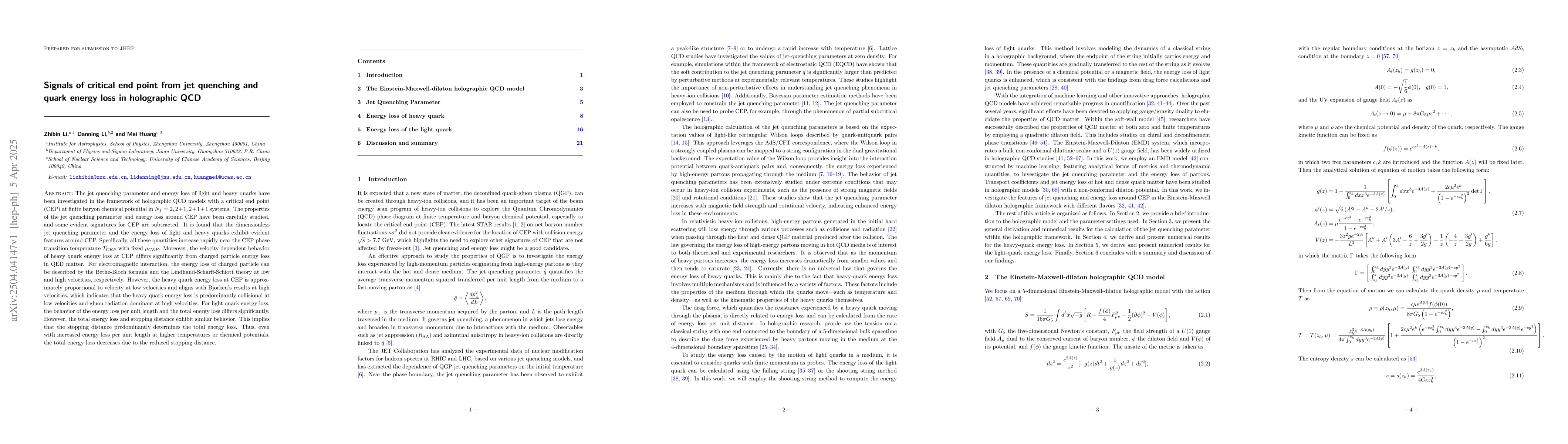 Thumbnail for Signals of critical end point from jet quenching and quark energy loss
  in holographic QCD