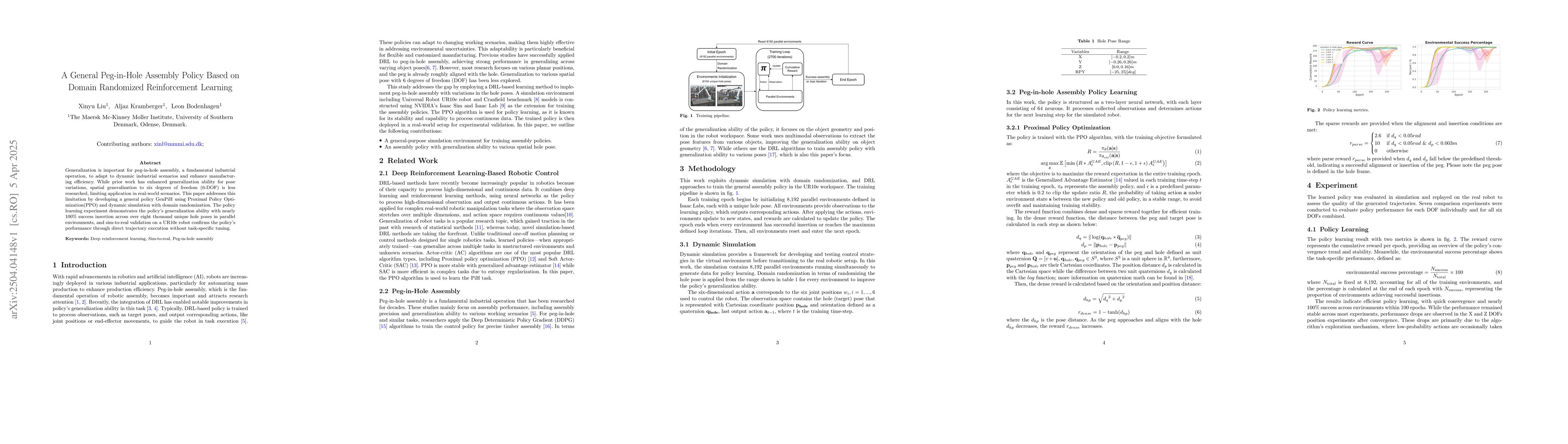 Thumbnail for A General Peg-in-Hole Assembly Policy Based on Domain Randomized
  Reinforcement Learning