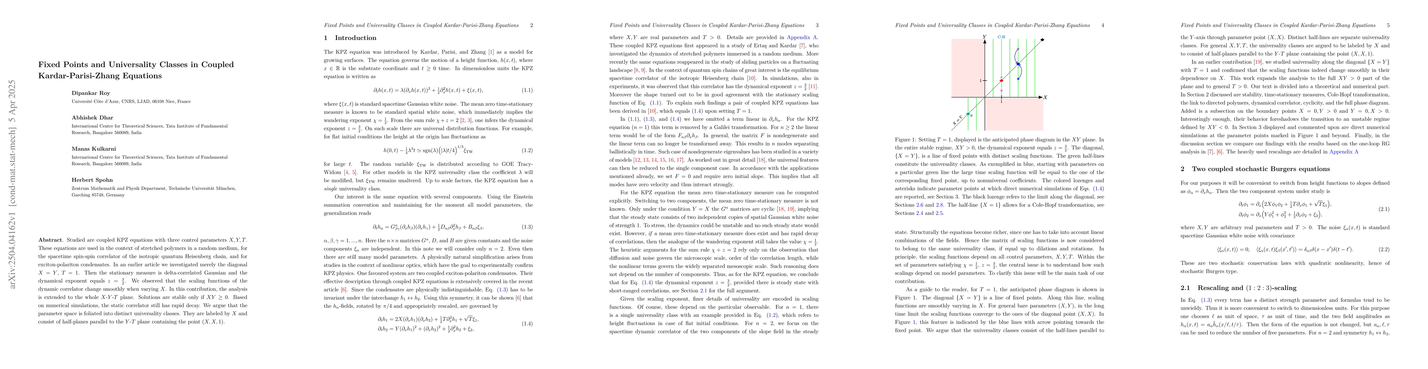Thumbnail for Fixed Points and Universality Classes in Coupled Kardar-Parisi-Zhang
  Equations