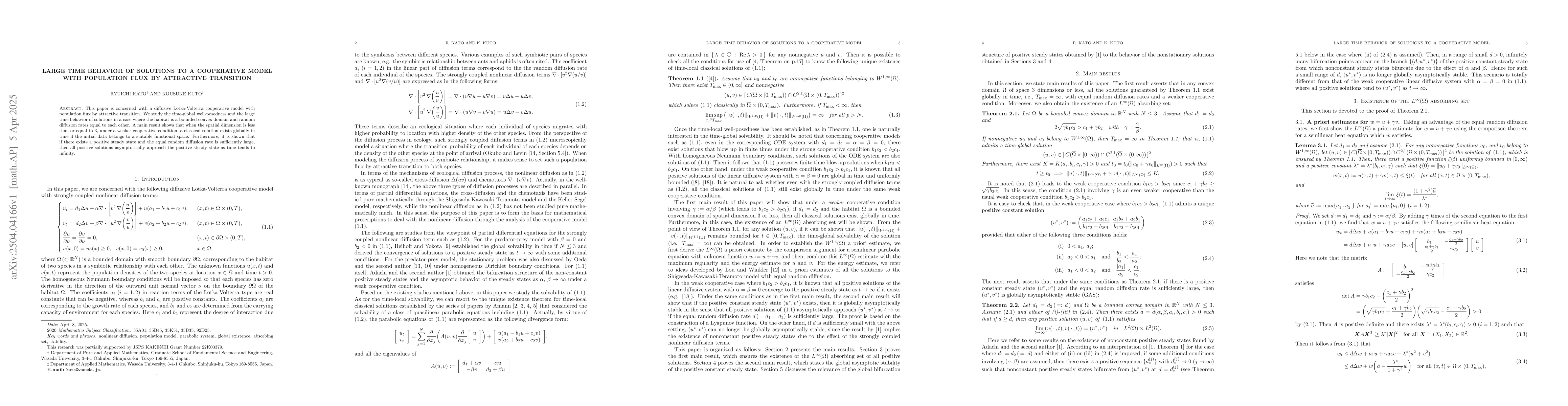 Thumbnail for Large time behavior of solutions to a cooperative model with population
  flux by attractive transition