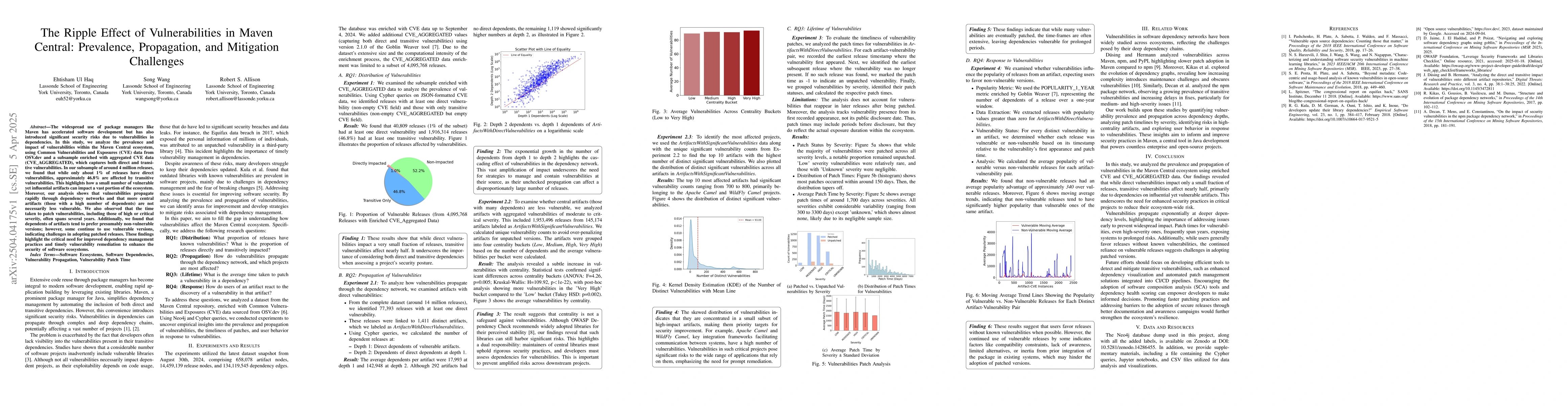 Thumbnail for The Ripple Effect of Vulnerabilities in Maven Central: Prevalence,
  Propagation, and Mitigation Challenges