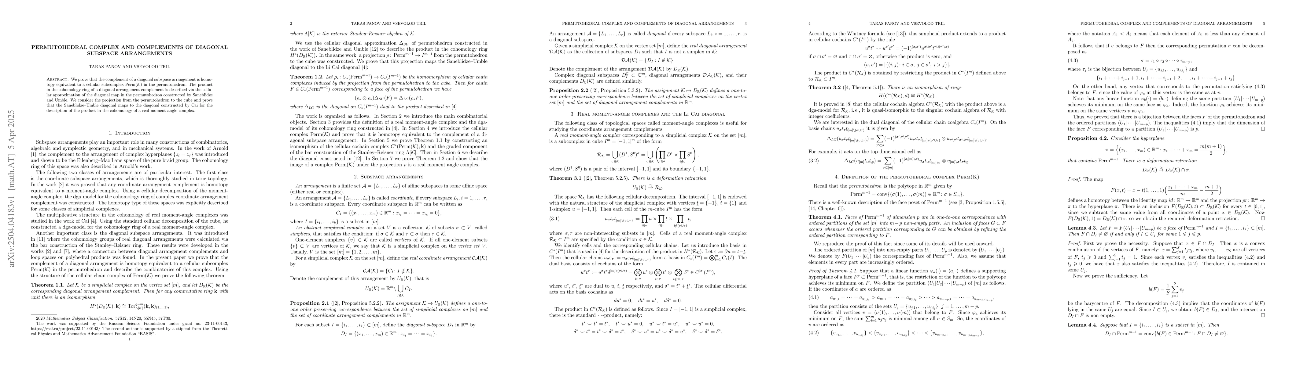 Thumbnail for Permutohedral complex and complements of diagonal subspace arrangements