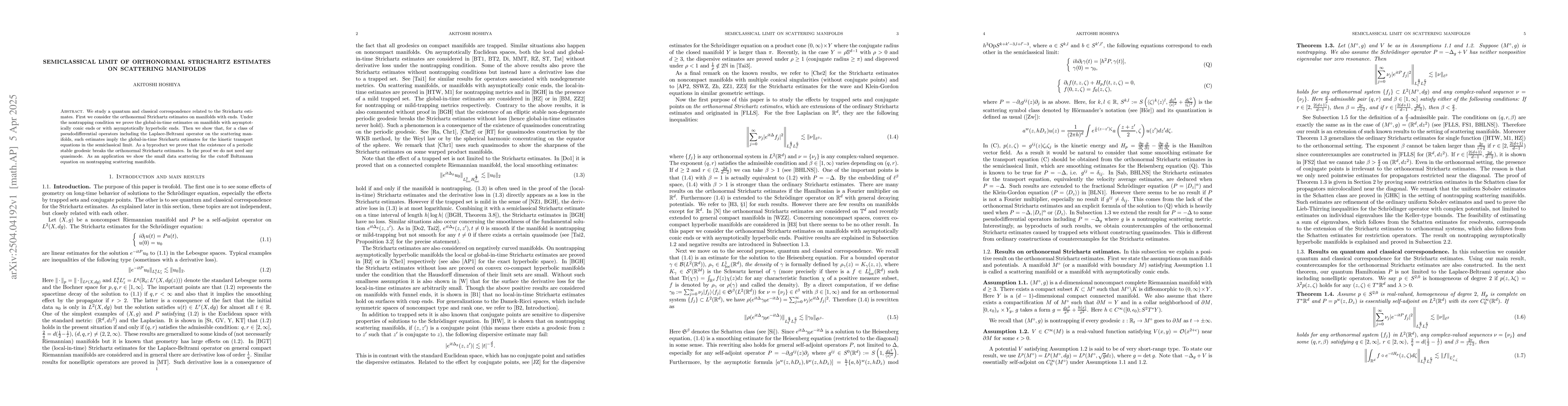Thumbnail for Semiclassical limit of orthonormal Strichartz estimates on scattering
  manifolds