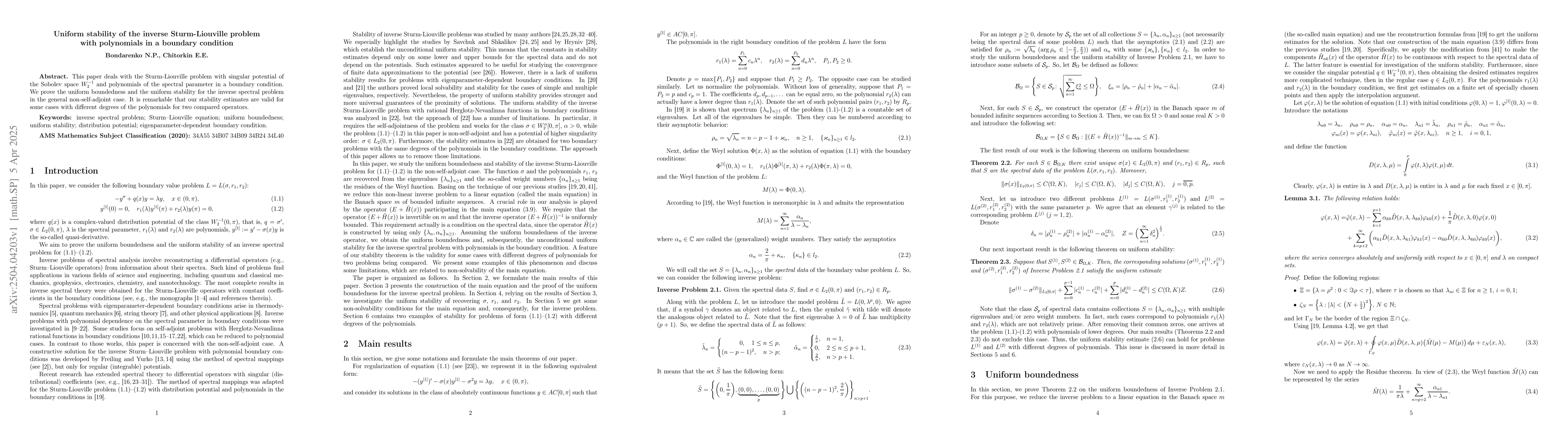 Thumbnail for Uniform stability of the inverse Sturm-Liouville problem with
  polynomials in a boundary condition