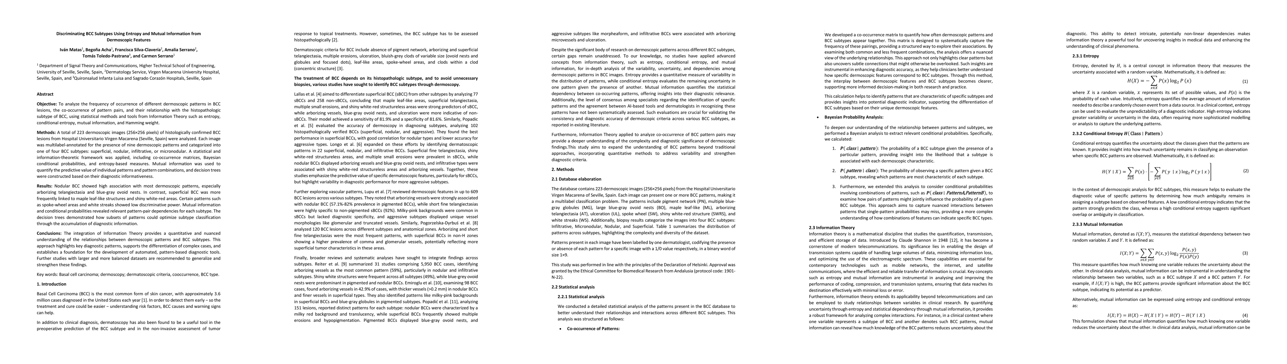 Thumbnail for Discriminating BCC Subtypes Using Entropy and Mutual Information from
  Dermoscopic Features