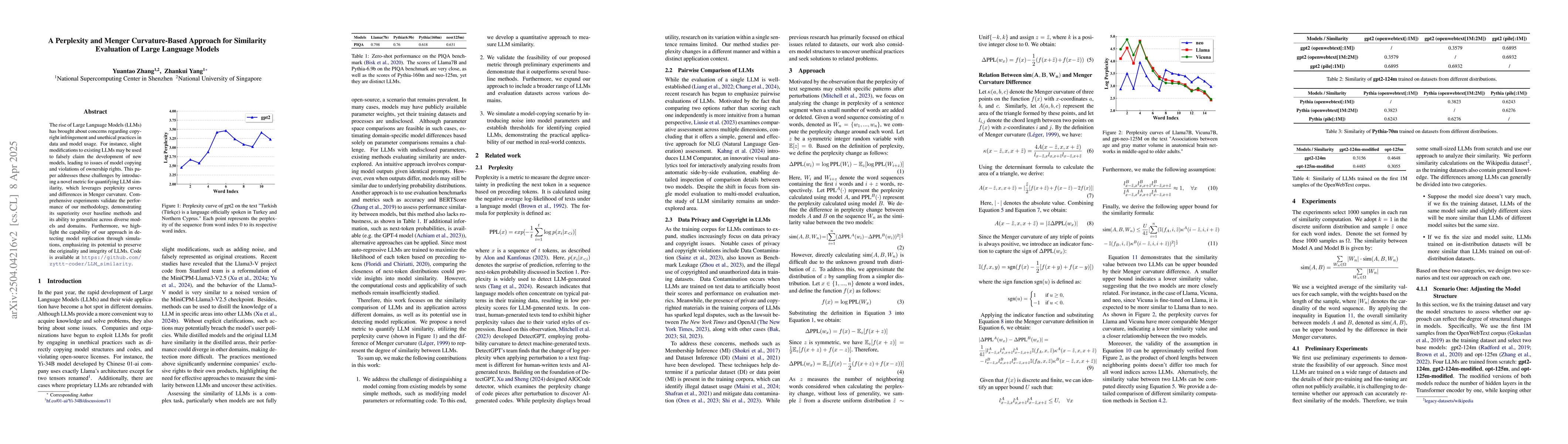 Thumbnail for A Perplexity and Menger Curvature-Based Approach for Similarity
  Evaluation of Large Language Models