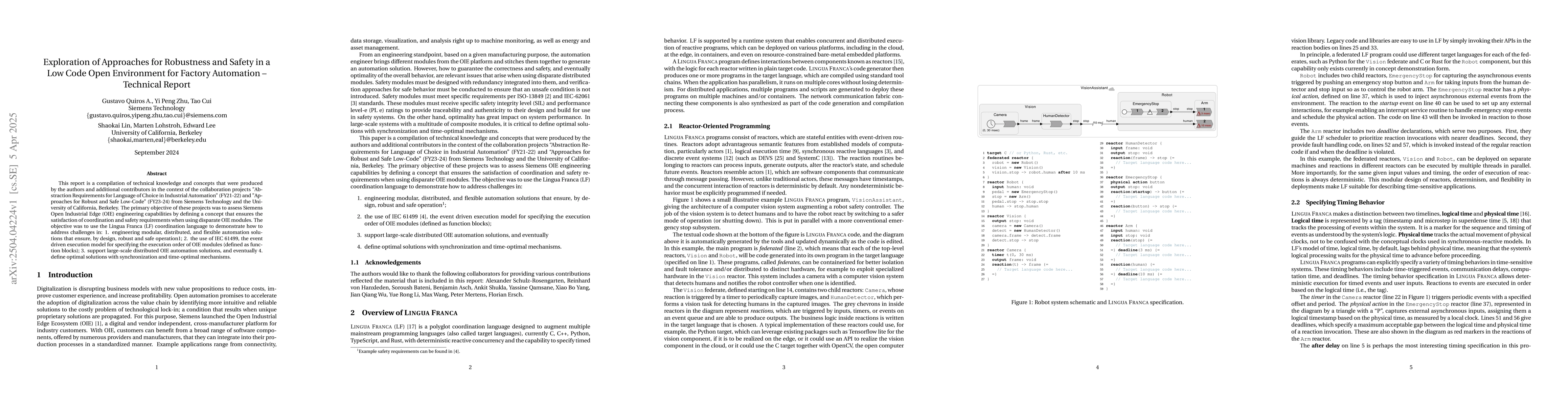 Thumbnail for Exploration of Approaches for Robustness and Safety in a Low Code Open
  Environment for Factory Automation