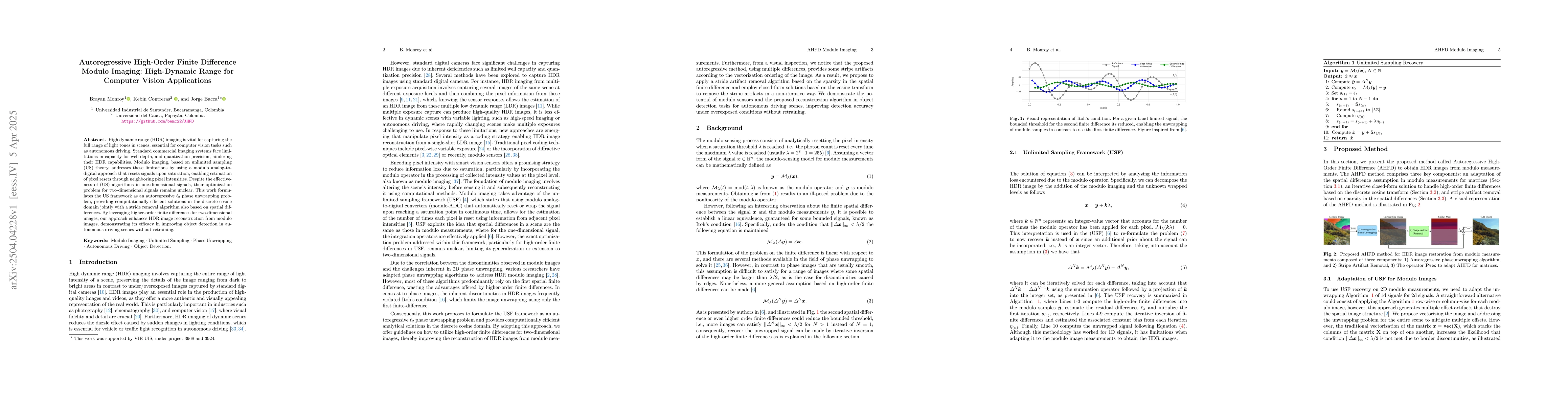 Thumbnail for Autoregressive High-Order Finite Difference Modulo Imaging: High-Dynamic
  Range for Computer Vision Applications