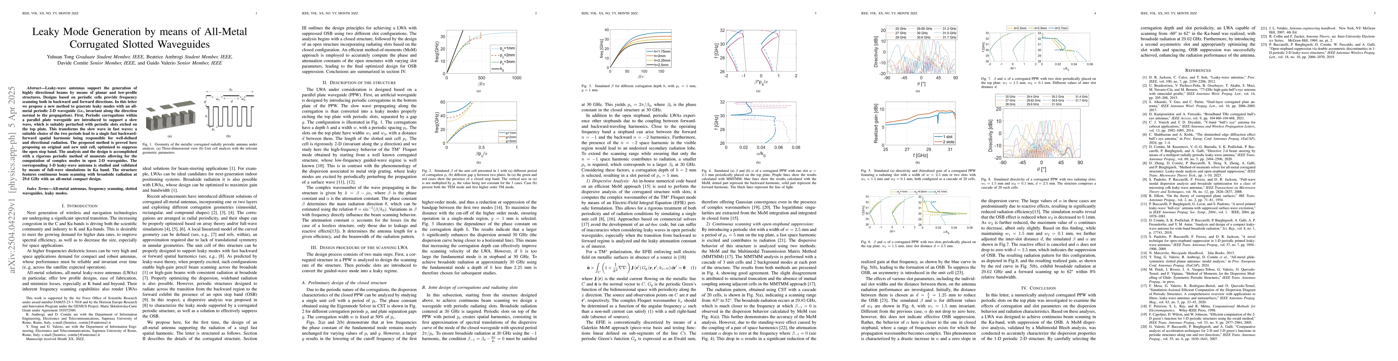 Thumbnail for Leaky Mode Generation by means of All-Metal Corrugated Slotted
  Waveguides