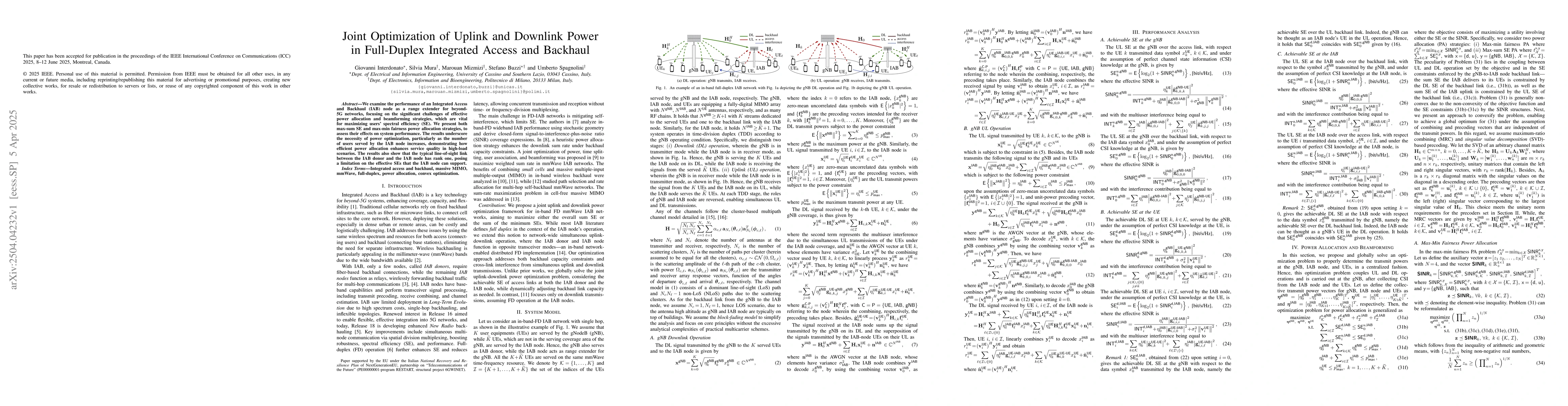 Thumbnail for Joint Optimization of Uplink and Downlink Power in Full-Duplex
  Integrated Access and Backhaul