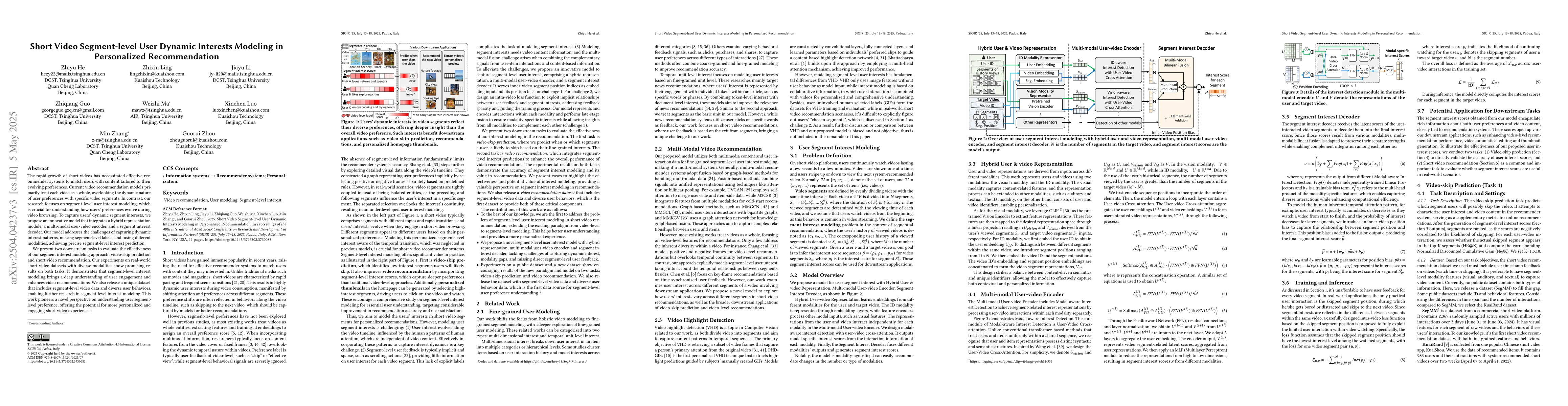 Thumbnail for Short Video Segment-level User Dynamic Interests Modeling in
  Personalized Recommendation