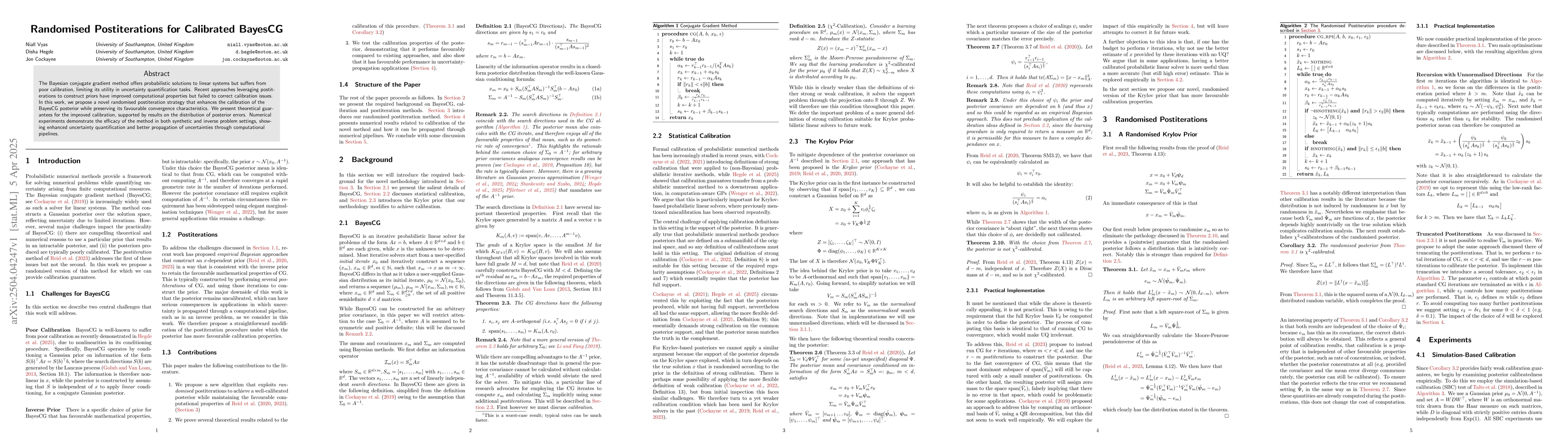 Thumbnail for Randomised Postiterations for Calibrated BayesCG