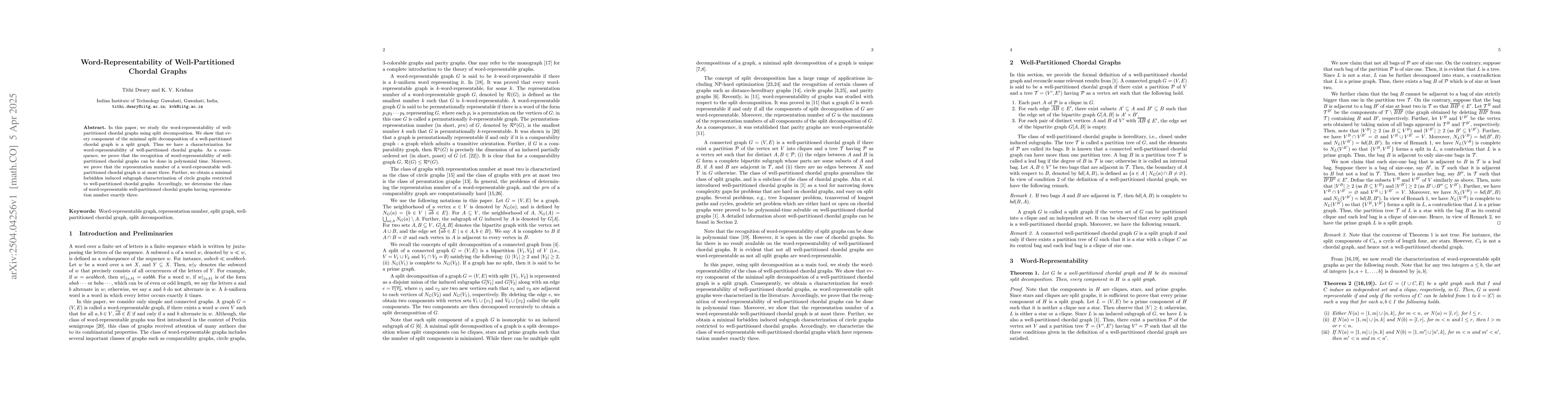 Thumbnail for Word-Representability of Well-Partitioned Chordal Graphs
