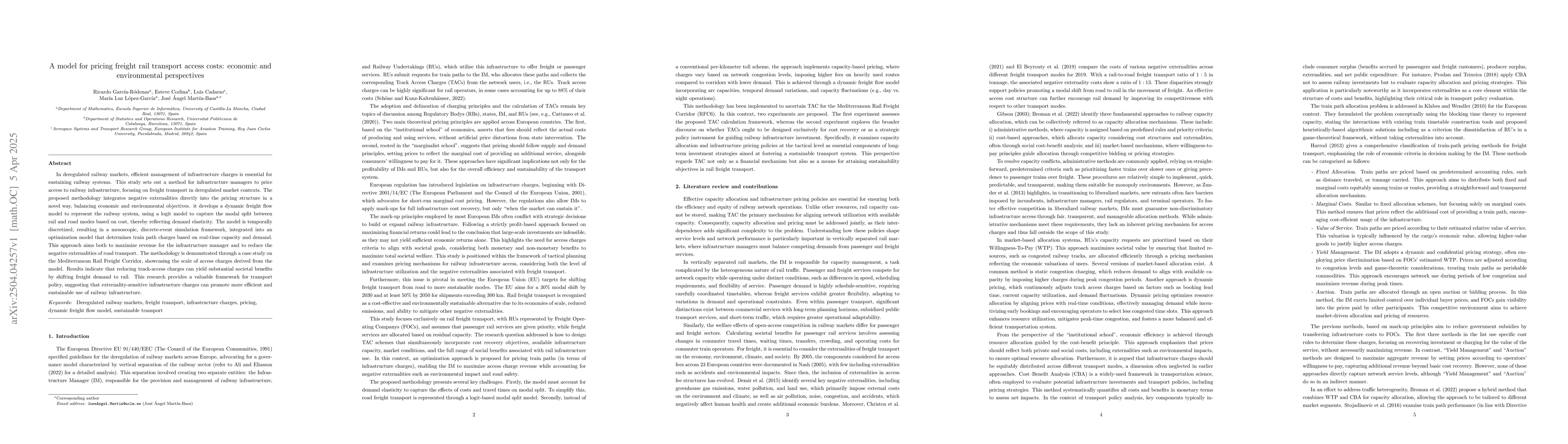 Thumbnail for A model for pricing freight rail transport access costs: economic and
  environmental perspectives