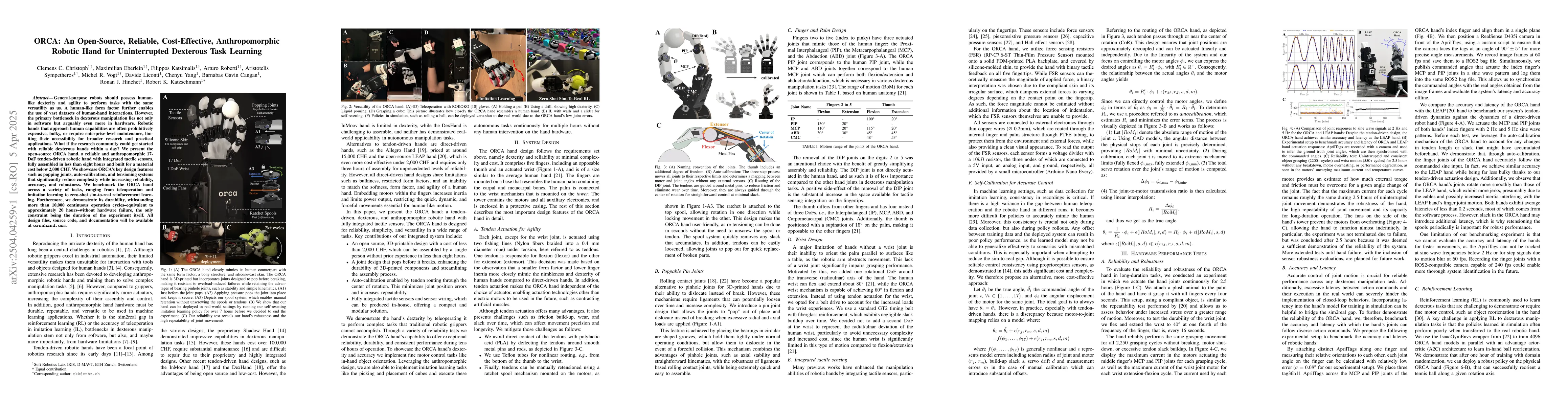 Thumbnail for ORCA: An Open-Source, Reliable, Cost-Effective, Anthropomorphic Robotic
  Hand for Uninterrupted Dexterous Task Learning