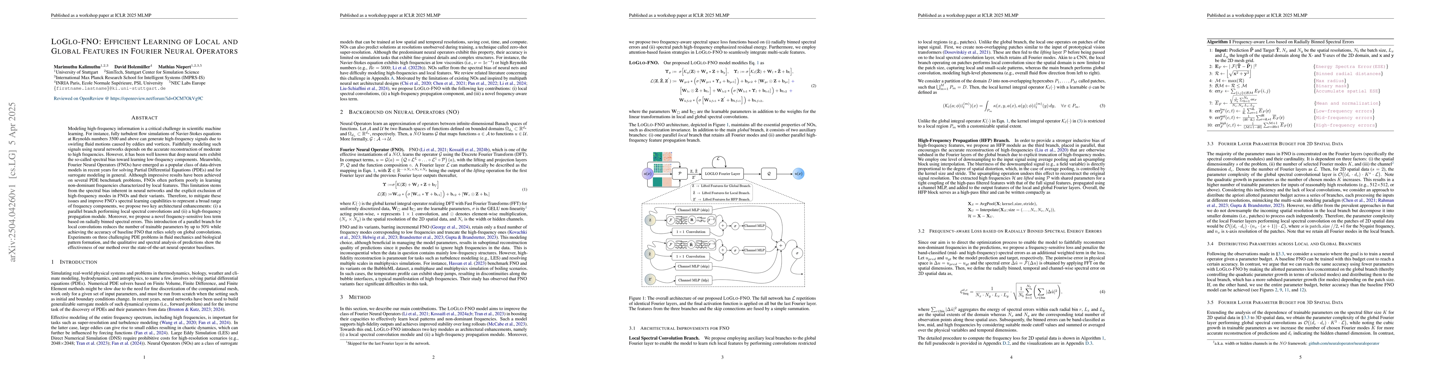 Thumbnail for LOGLO-FNO: Efficient Learning of Local and Global Features in Fourier
  Neural Operators