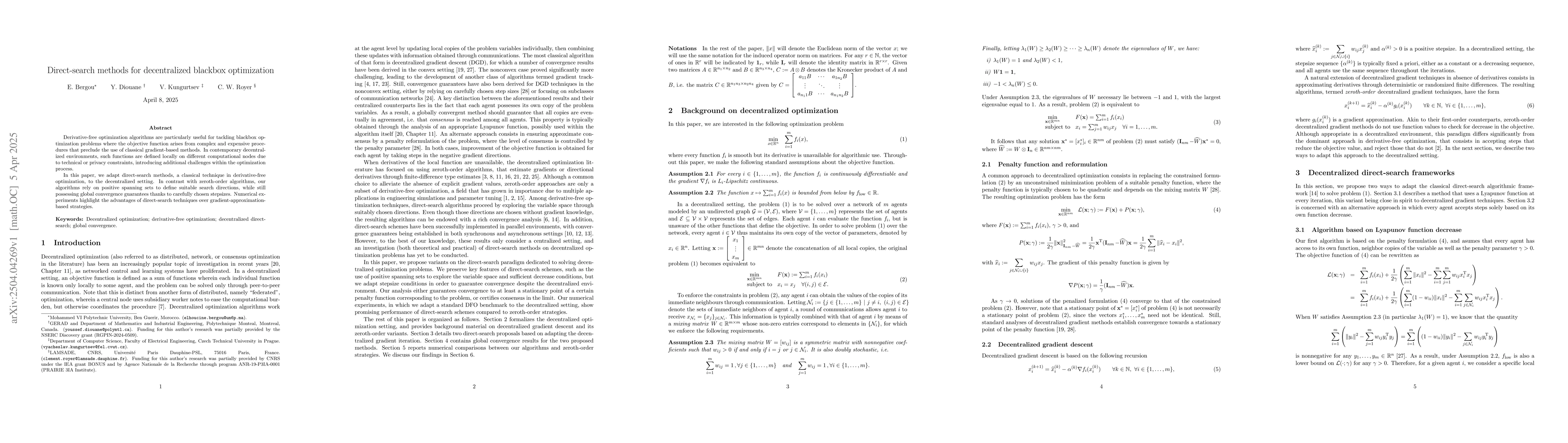 Thumbnail for Direct-search methods for decentralized blackbox optimization