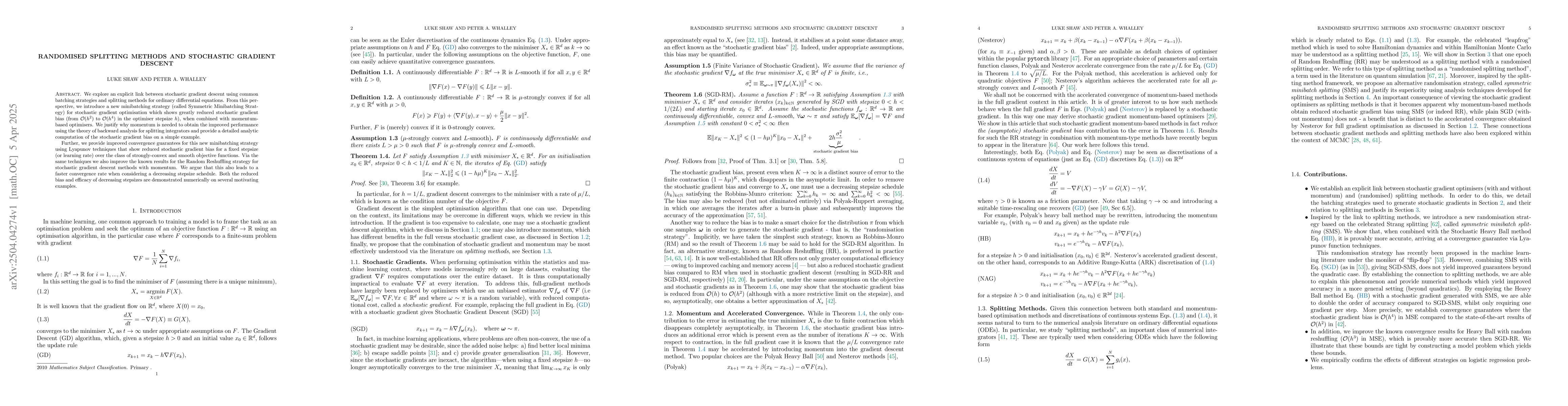 Thumbnail for Randomised Splitting Methods and Stochastic Gradient Descent