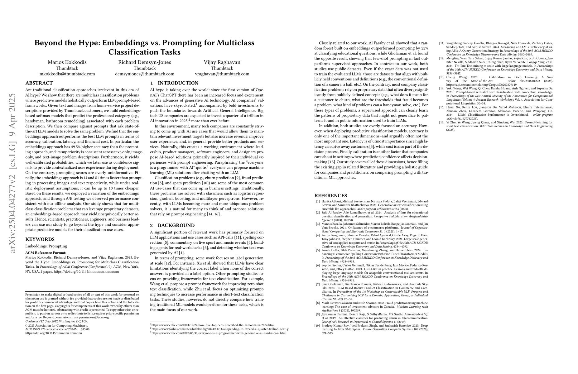 Thumbnail for Beyond the Hype: Embeddings vs. Prompting for Multiclass Classification
  Tasks