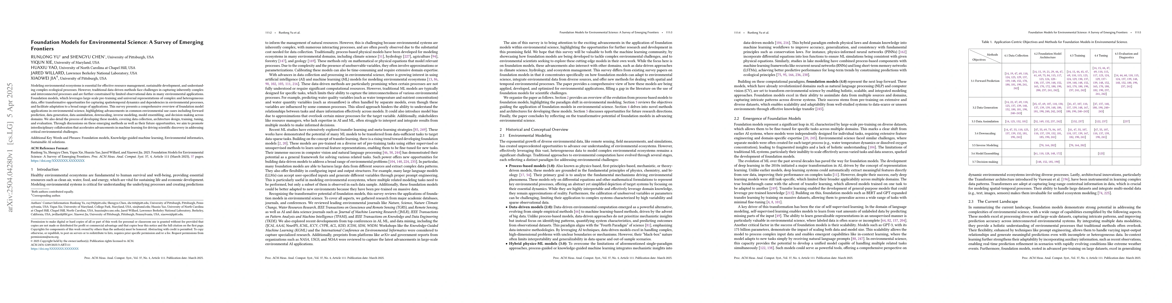 Thumbnail for Foundation Models for Environmental Science: A Survey of Emerging
  Frontiers