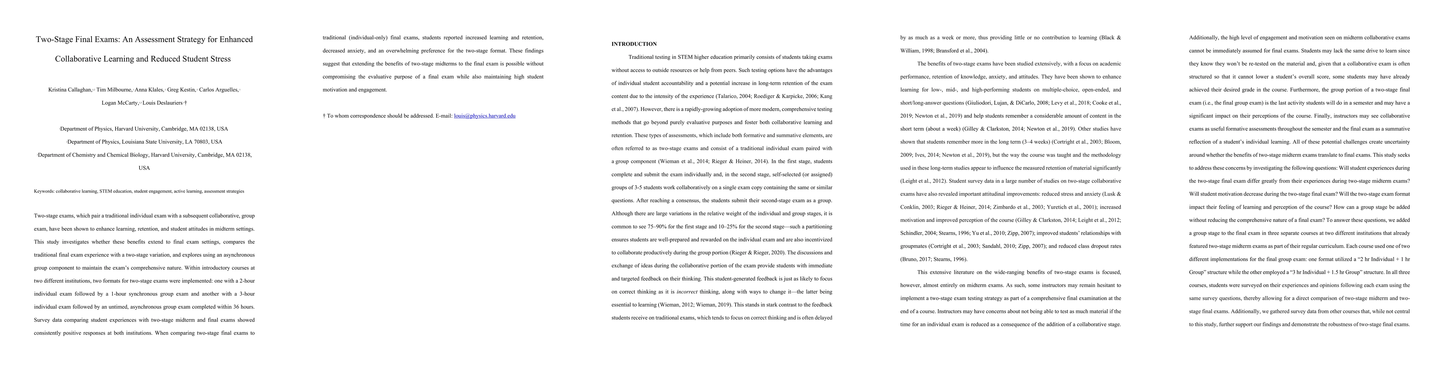 Thumbnail for Two-Stage Final Exams: An Assessment Strategy for Enhanced Collaborative
  Learning and Reduced Student Stress