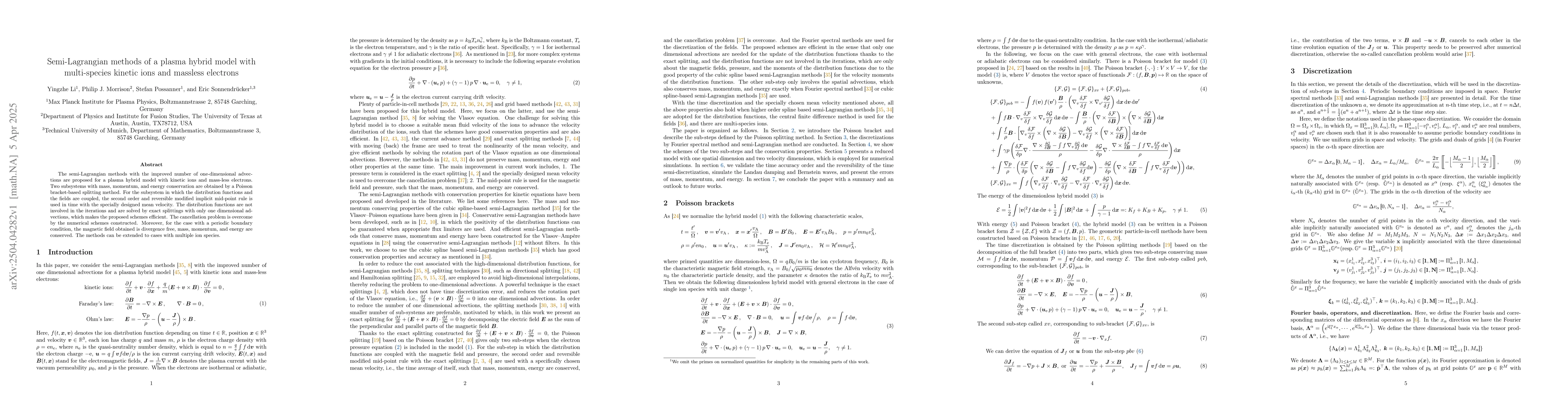 Thumbnail for Semi-Lagrangian methods of a plasma hybrid model with multi-species
  kinetic ions and massless electrons