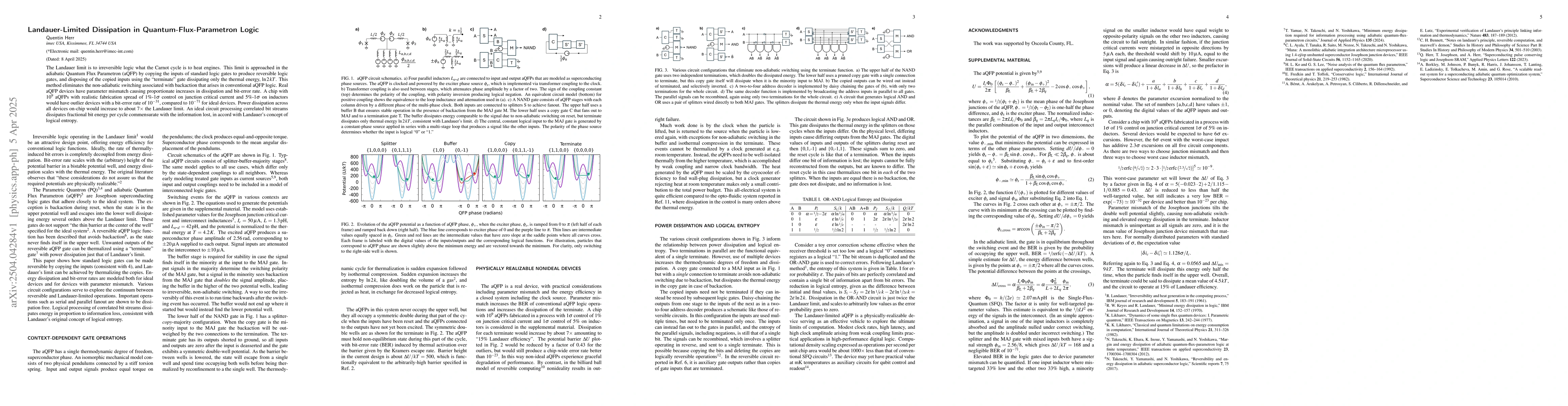 Thumbnail for Landauer-Limited Dissipation in Quantum-Flux-Parametron Logic