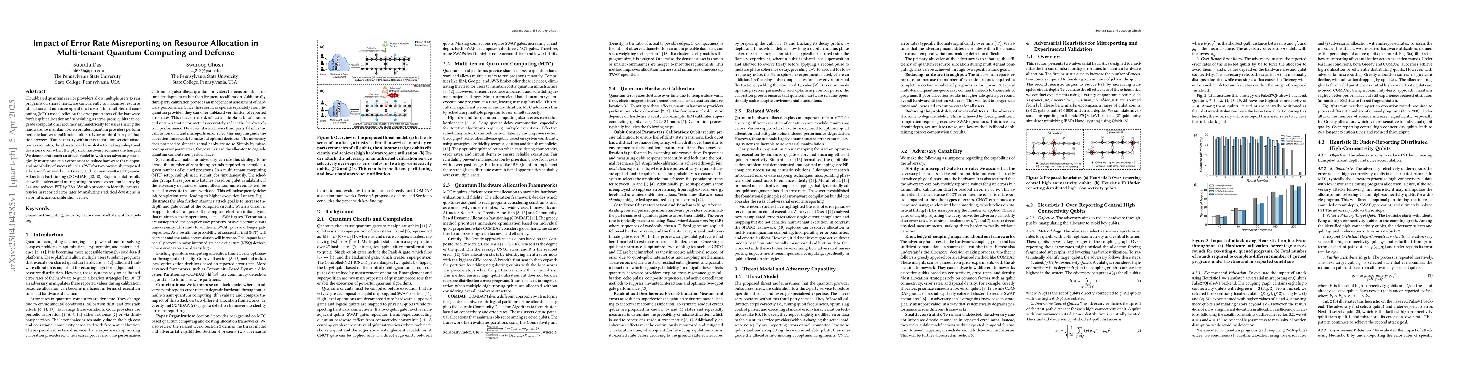Thumbnail for Impact of Error Rate Misreporting on Resource Allocation in Multi-tenant
  Quantum Computing and Defense
