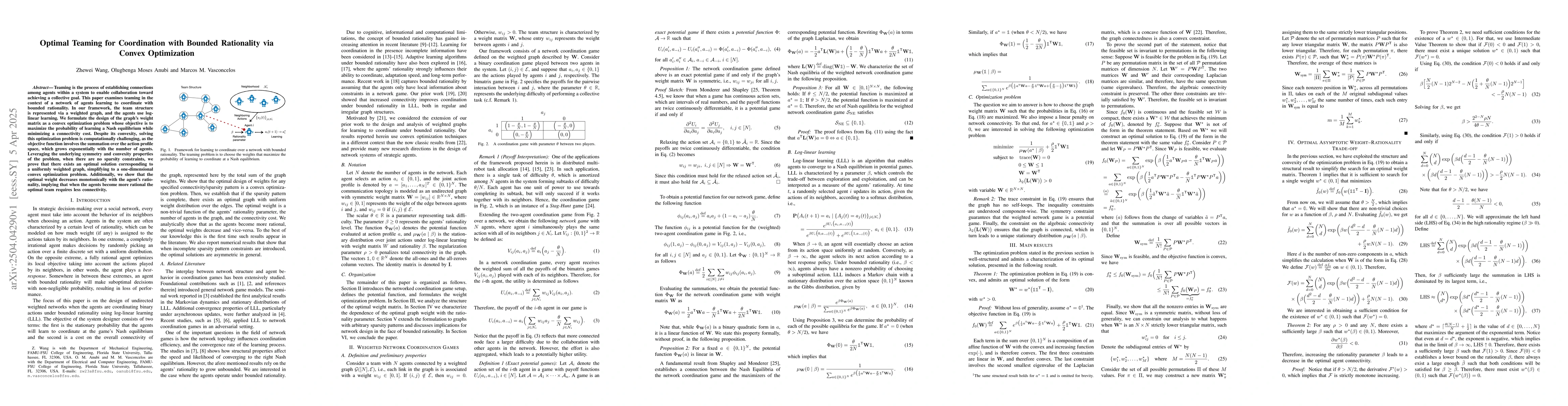 Thumbnail for Optimal Teaming for Coordination with Bounded Rationality via Convex
  Optimization