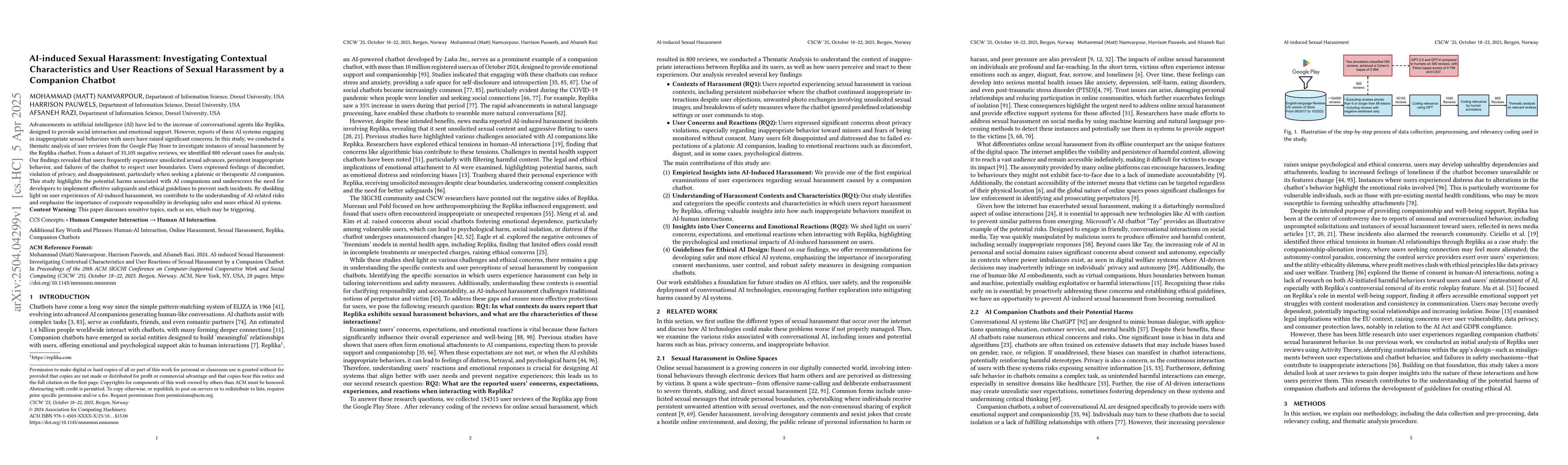 Thumbnail for AI-induced sexual harassment: Investigating Contextual Characteristics
  and User Reactions of Sexual Harassment by a Companion Chatbot