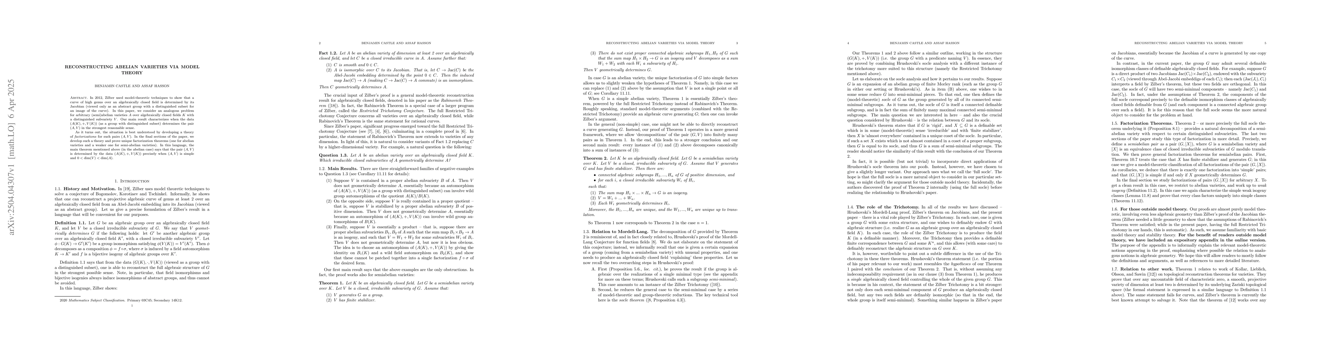 Thumbnail for Reconstructing Abelian Varieties via Model Theory