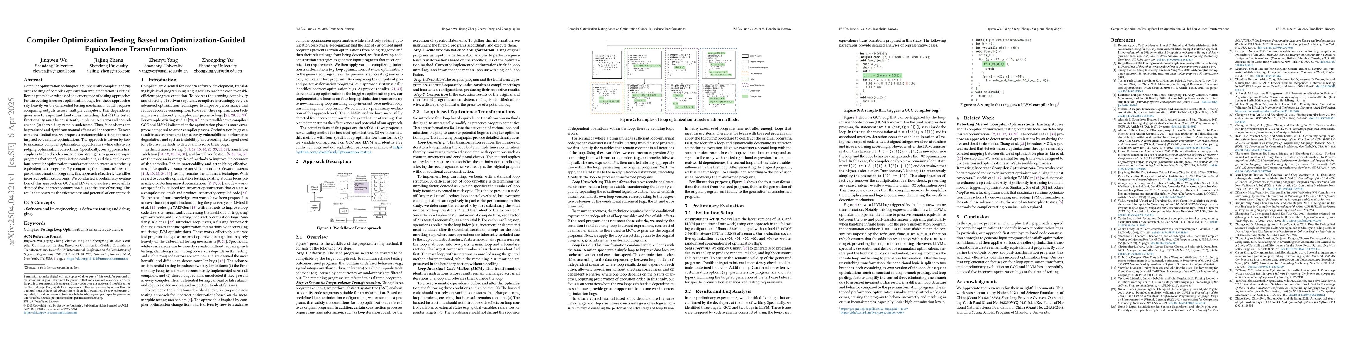 Thumbnail for Compiler Optimization Testing Based on Optimization-Guided Equivalence
  Transformations
