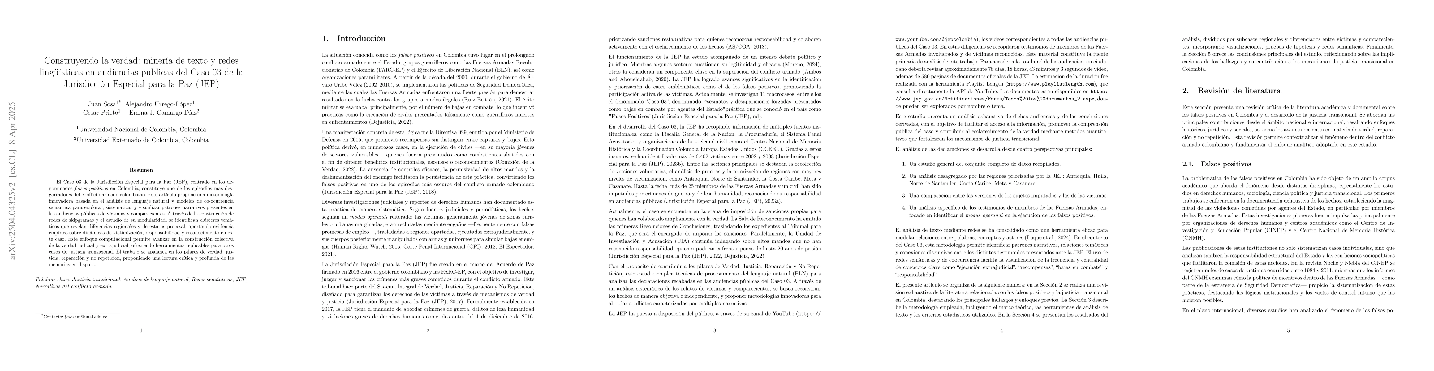 Thumbnail for Constructing the Truth: Text Mining and Linguistic Networks in Public
  Hearings of Case 03 of the Special Jurisdiction for Peace (JEP)