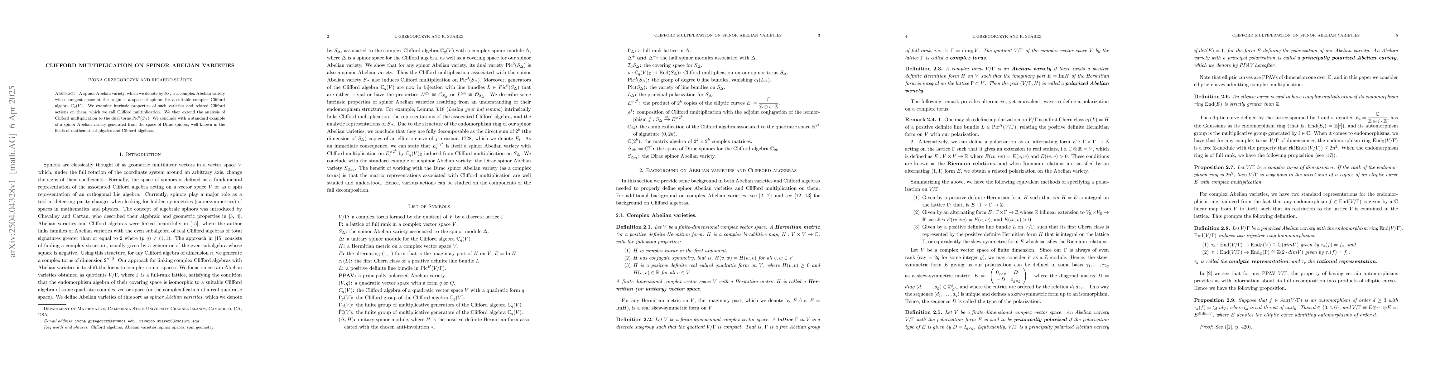 Thumbnail for Clifford Multiplication on Spinor Abelian Varieties