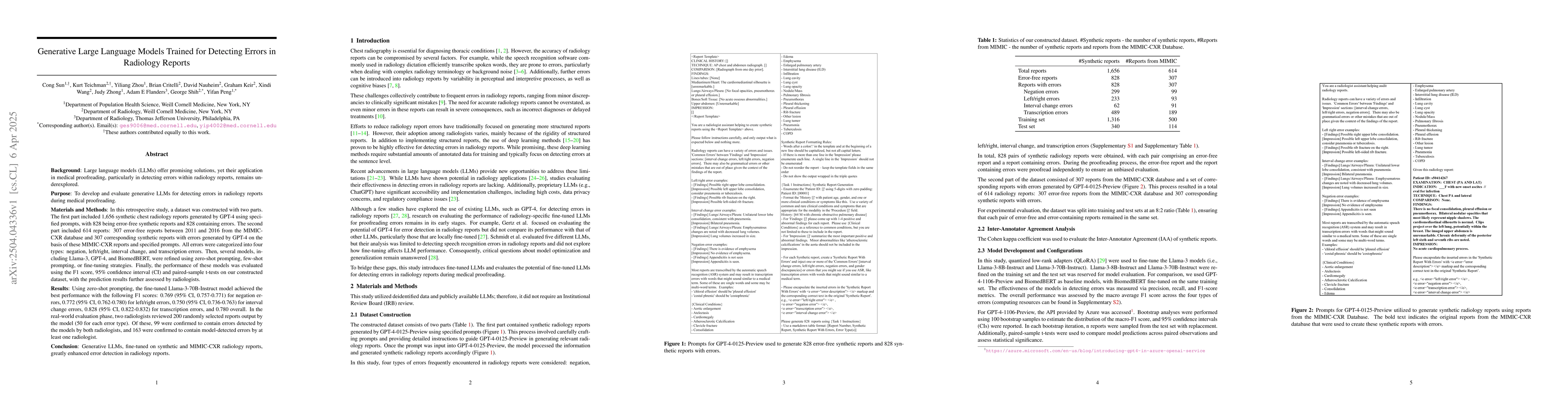 Thumbnail for Generative Large Language Models Trained for Detecting Errors in
  Radiology Reports