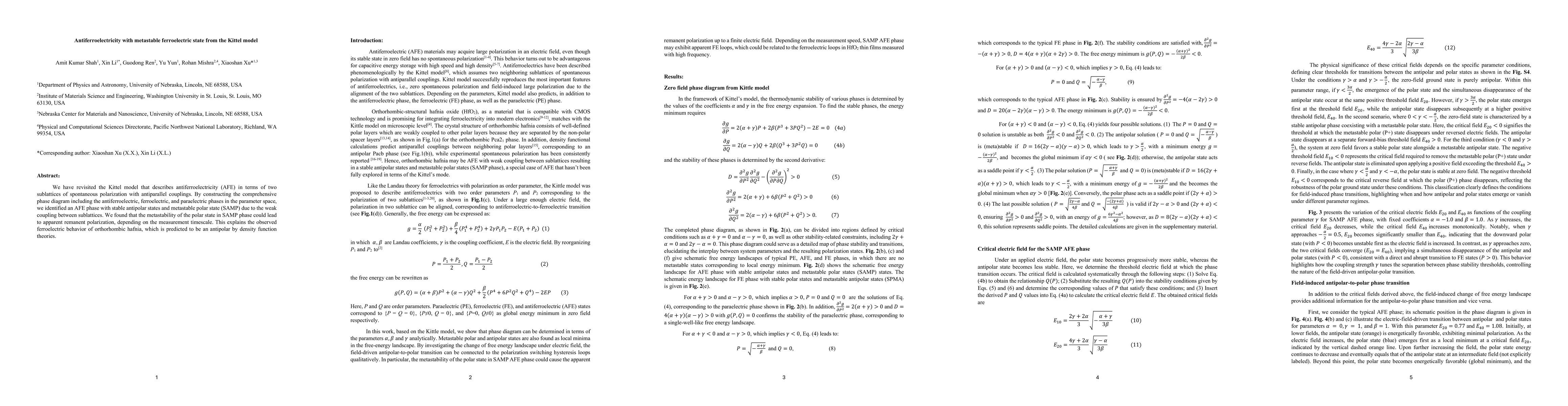 Thumbnail for Antiferroelectricity with metastable ferroelectric state from Kittel
  model