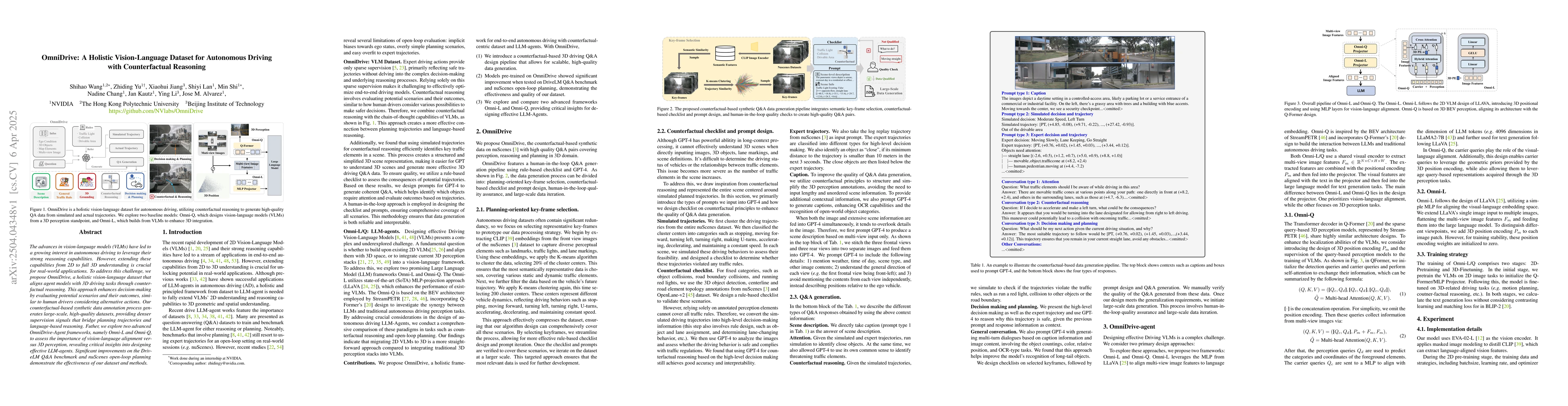 Thumbnail for OmniDrive: A Holistic Vision-Language Dataset for Autonomous Driving
  with Counterfactual Reasoning