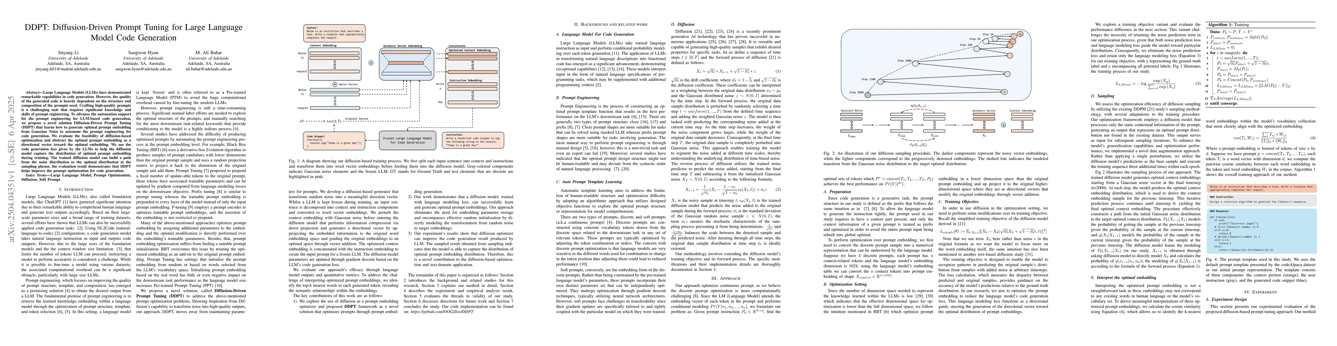 Thumbnail for DDPT: Diffusion-Driven Prompt Tuning for Large Language Model Code
  Generation