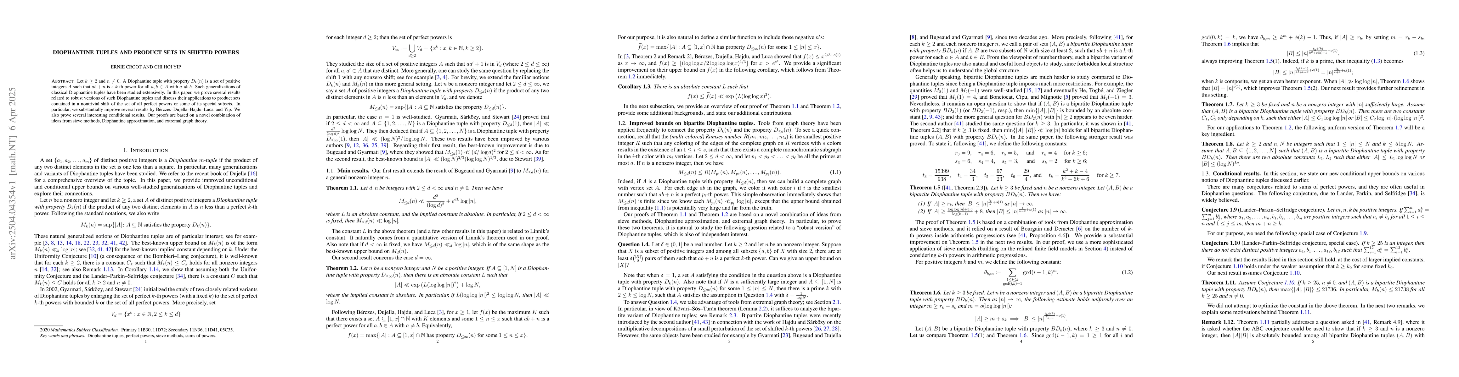Thumbnail for Diophantine tuples and product sets in shifted powers