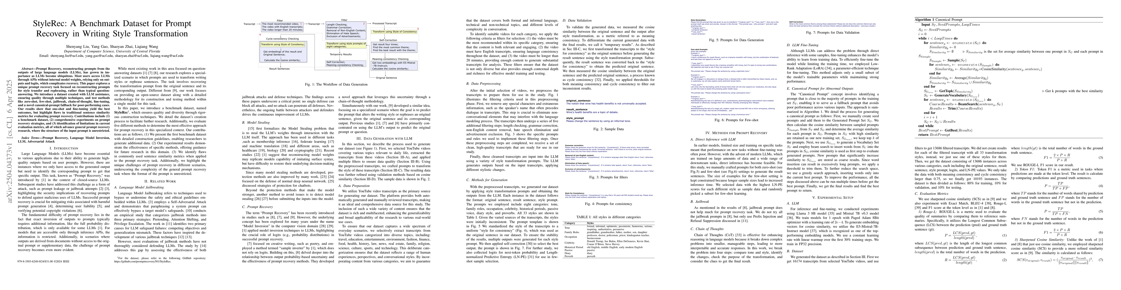 Thumbnail for StyleRec: A Benchmark Dataset for Prompt Recovery in Writing Style
  Transformation