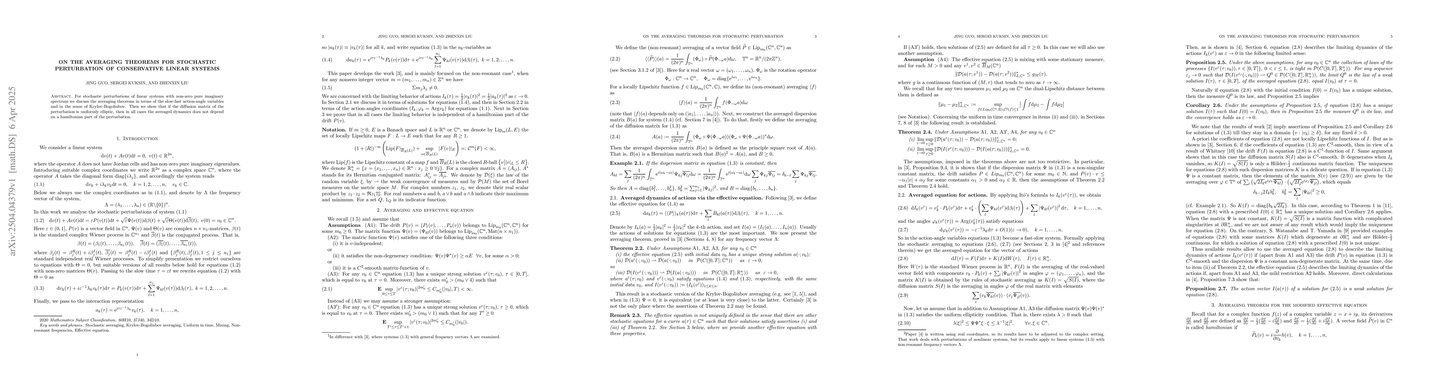 Thumbnail for On the averaging theorems for stochastic perturbation of conservative
  linear systems