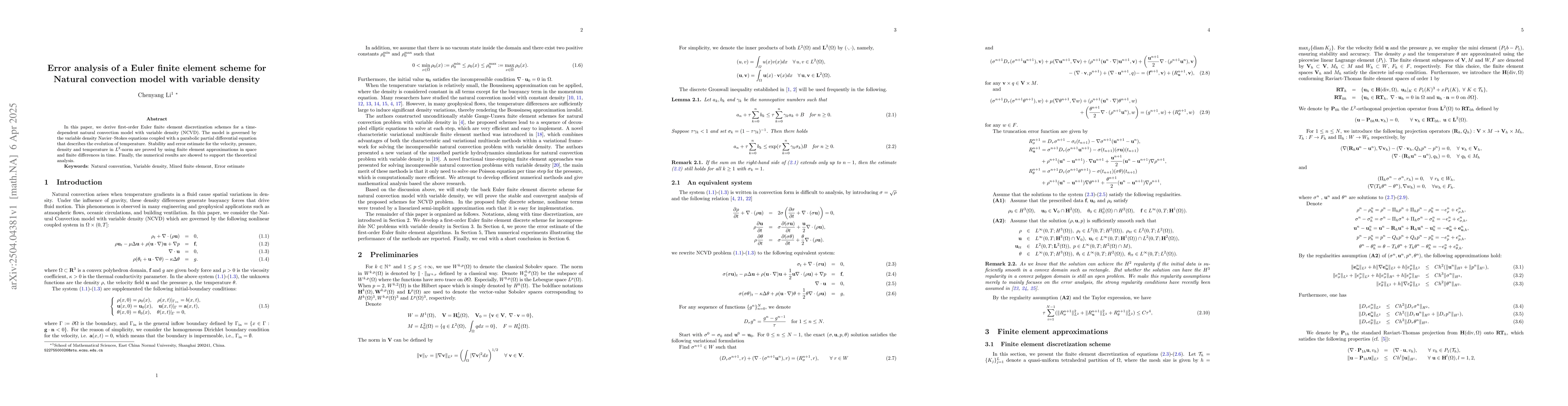 Thumbnail for Error analysis of a Euler finite element scheme for Natural convection
  model with variable density