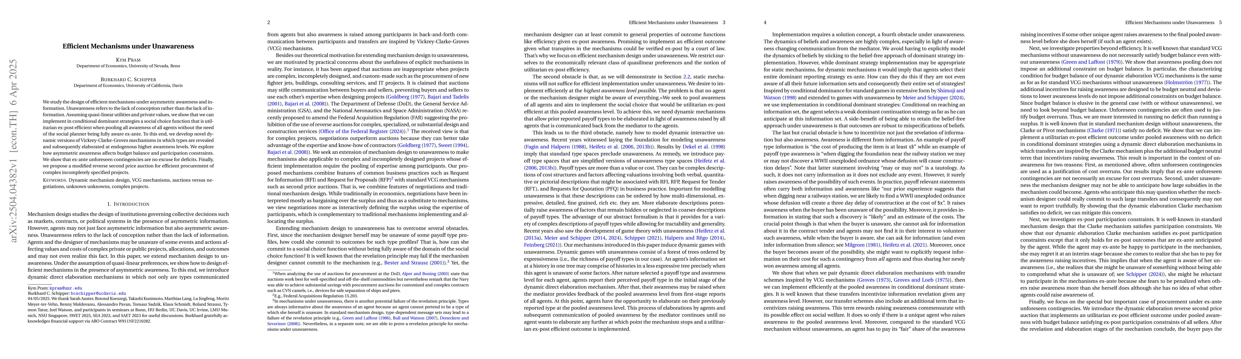 Thumbnail for Efficient Mechanisms under Unawareness
