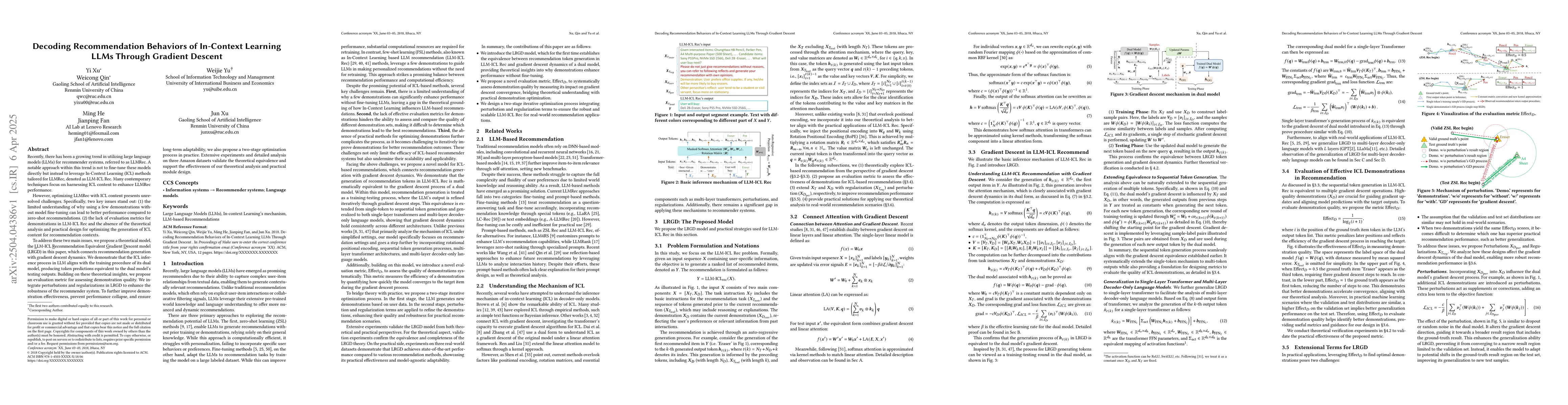 Thumbnail for Decoding Recommendation Behaviors of In-Context Learning LLMs Through
  Gradient Descent