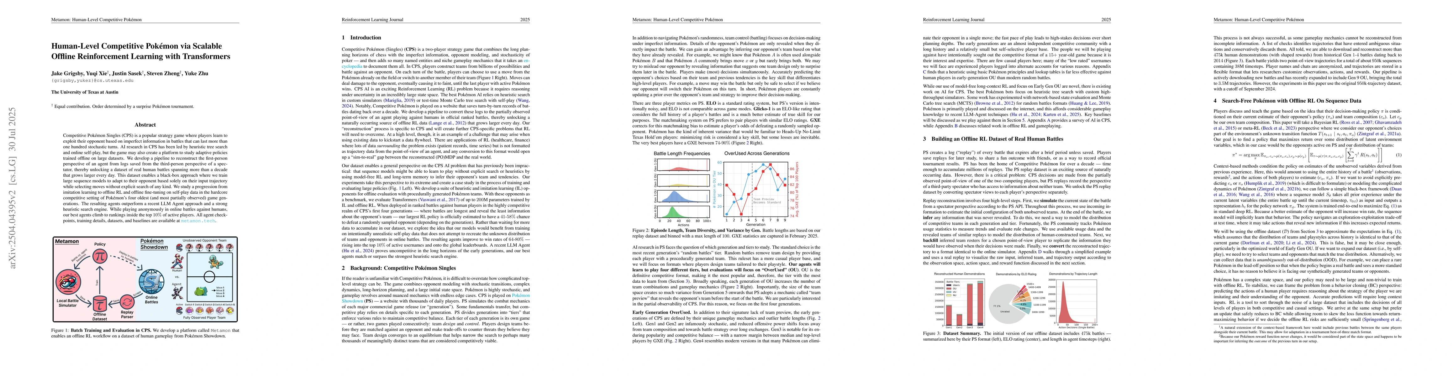 Thumbnail for Human-Level Competitive Pokémon via Scalable Offline Reinforcement
  Learning with Transformers