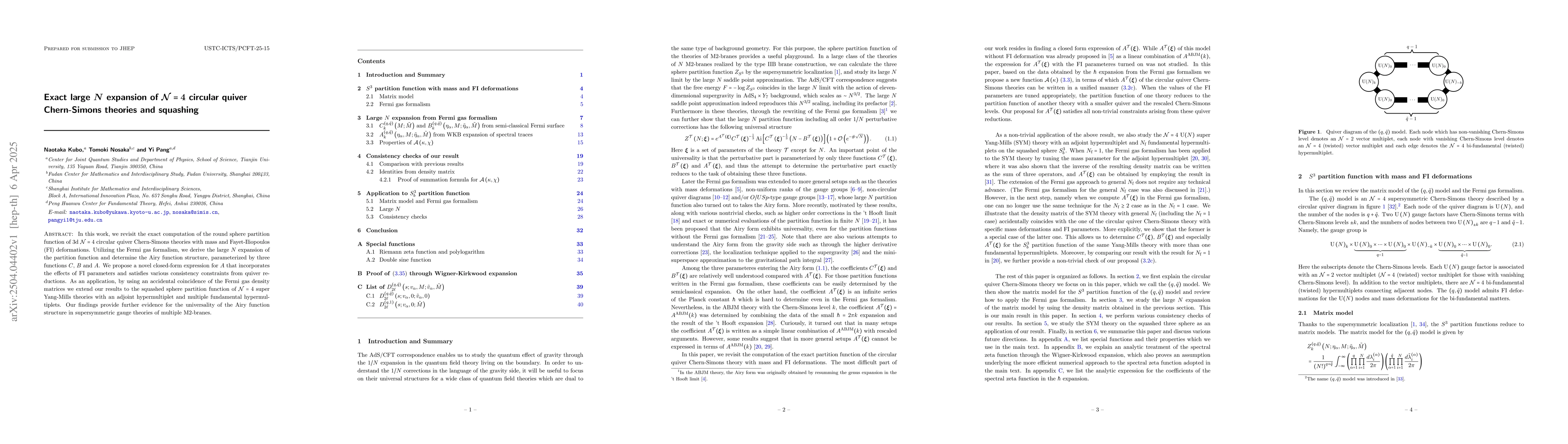 Thumbnail for Exact large $N$ expansion of $\mathcal{N}=4$ circular quiver
  Chern-Simons theories and squashing
