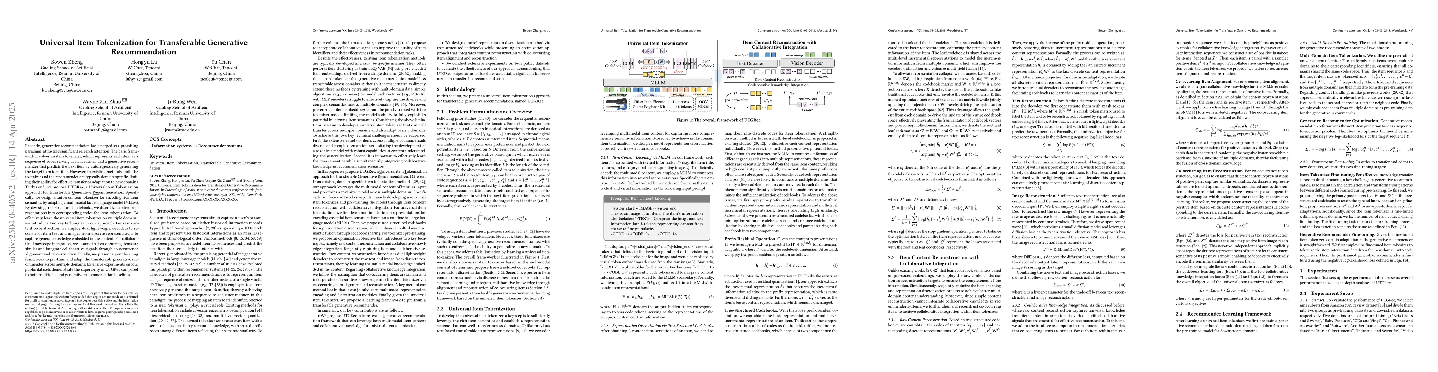 Thumbnail for Universal Item Tokenization for Transferable Generative Recommendation